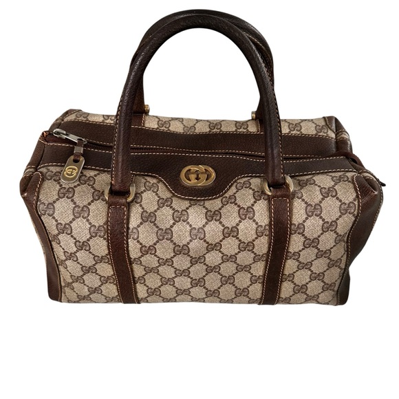 Authentic GUCCI GG Tan & Brown Monogram Leather Vintage Boston Bag - Picture 4 of 15